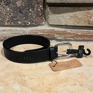 Genicci Buffalo Leather Black Perforated Belt with Chrome Buckle